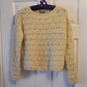 Joseph A. Fluffy Long-Sleeved Crochet Knit Sweater
